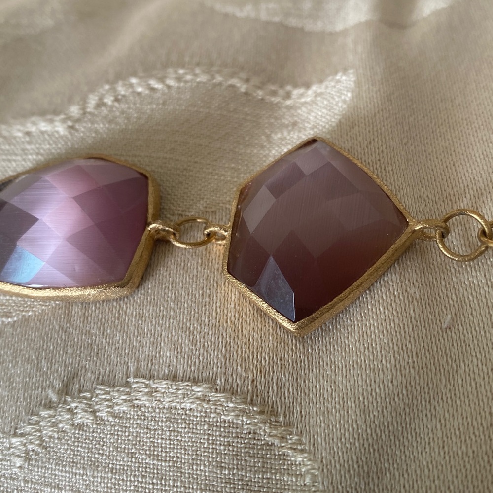 Gold-Tone Bracelet with Faceted Mauve Stones signed RL China Toggle Close